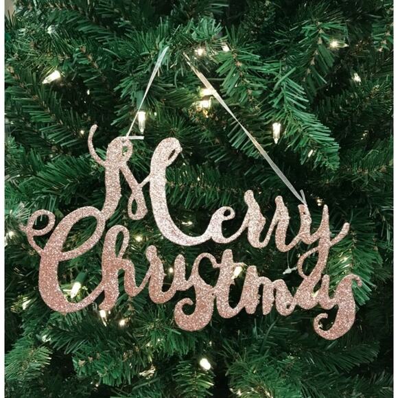 Merry Christmas Ornament Large Christmas Pink Glitter Décor 11 in - Picture 1 of 4